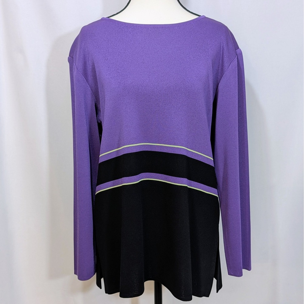 Exclusively Misook Petite Colorblock Knit Tunic Sweater M Shoulder Pads